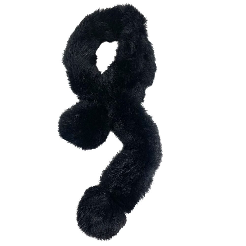 Womens Black Fur Collar Pom Pom Winter Scarf Adjustable Soft and Warm
